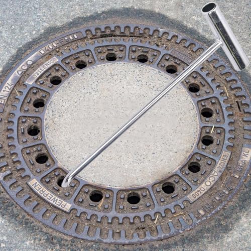 2 PCS Kanaldeckelheber Schwerlast-Hebehaken, 30CM Kanaldeckelhaken, Edelstahl Kanalhaken Schachthaken, Gullideckel Haken, Schachtdeckelheber Schachtdeckelhaken (Silber)