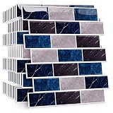 HPNIUB 2D 10 Stück Blau Klebefliesen Küche Kachelaufkleber Fliesenaufkleber Küchenrückwand Fliesen Metro Fliesen Wandfliesen Selbstklebend Weiß Bad Küche Keramikfliesen 30 x 30cm