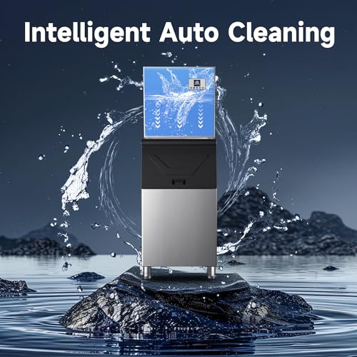 Image of Commercial Ice Maker,Ice Machine 500LBS /24H with 300LBS Storage Bin,Ice Ready in 5-14 min,Self-Cleaning,Stainless Steel Industrial Ice Maker for Restaurant Business Bar,Thicknesses Adjustable