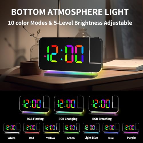 Lancoon Despertador digital con luz nocturna ambiental multicolor, reloj de proyección de números RGB para decoración del hogar, dormitorio, incluye enchufe - imagen 4