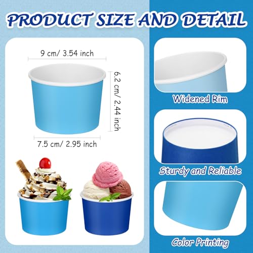 Image of Nuenen 300 Pcs 8 oz Summer Ice Cream Paper Cups Bulk Disposable Dessert Cups Solid Color Paper Dessert Bowls for Snack Sundae Spring Party Favors Ice Cream Bar Supplies (Winter Blue)