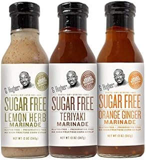 G Hughes Sugar Free, Assorted Marinades - Gluten Free, Sugar Free Sauces and Marinades Gift Sets, Marinades for Meats, (1) Lemon Herb 12oz bottle (1) Teriyaki 13oz bottle & (1) Orange Ginger 13oz bottle