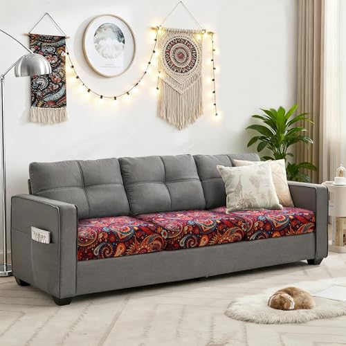 Image of YISUN Sofa Couch Cushion Covers, Stretch Printed Couch Seat Slipcover, Soft Couch Cover for Dogs, Washable Non-Slip Furniture Protector for Sectional Armchair Loveseat (Red Flower, 3 piece)