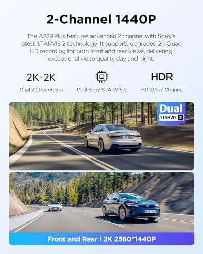 Image of VIOFO A229 Plus 2CH Front and Rear 2K+ 2K HDR 5GHZ WI-FI GPS Voice Control Dual Dash Camera with Sony STARVIS 2 Sensor