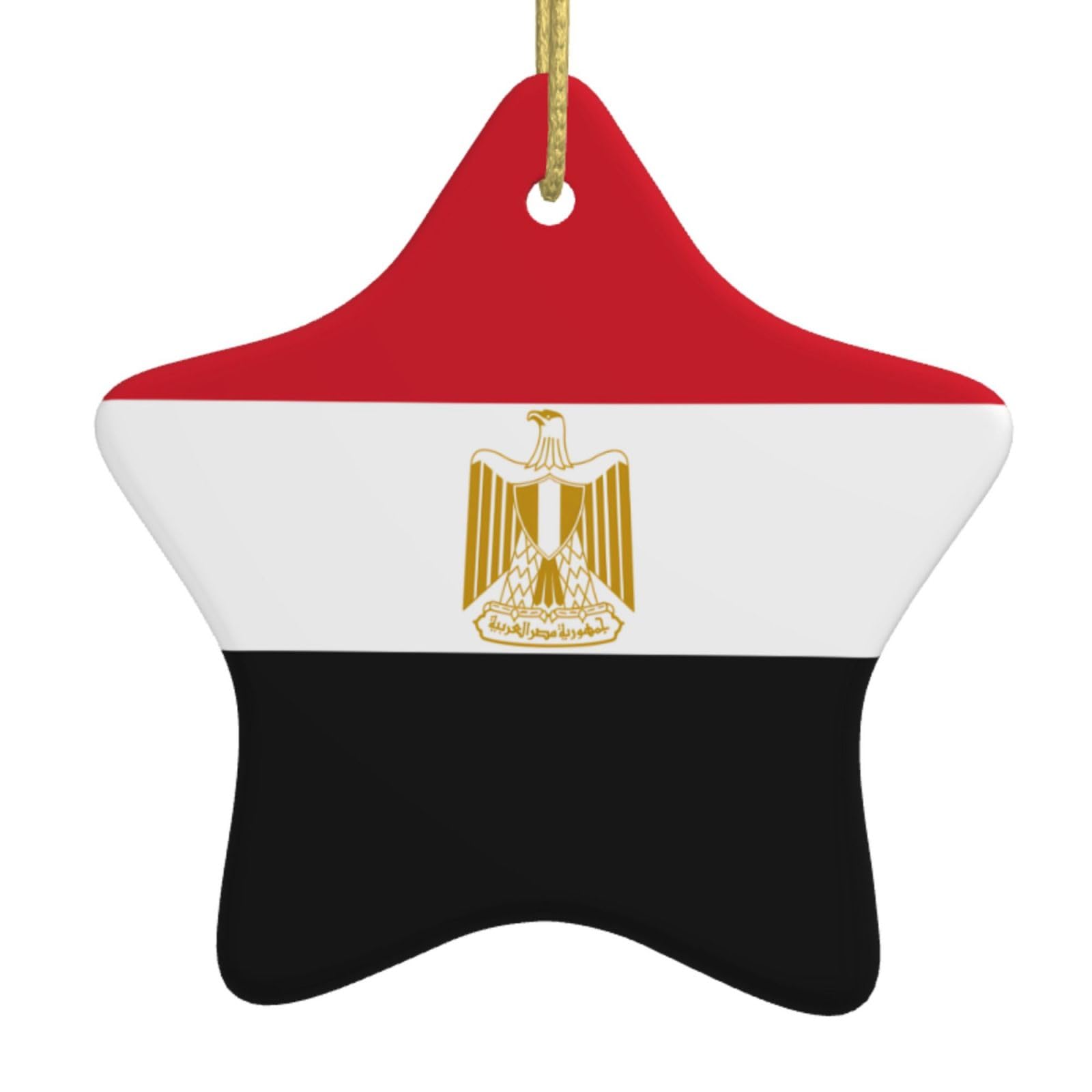 Egyptian Flag Christmas Ceramic Star Pendant with Punched Holes and Gold Wire Rope, Christmas Tree Home Decoration
