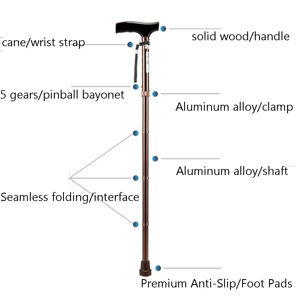 Bastón Plegable Bastón de Aluminio Ligero Muletas telescópicas portátiles para antebrazo con Punta de Goma Antideslizante Ayuda de Movilidad equilibrada (Color: 1 Unidad)