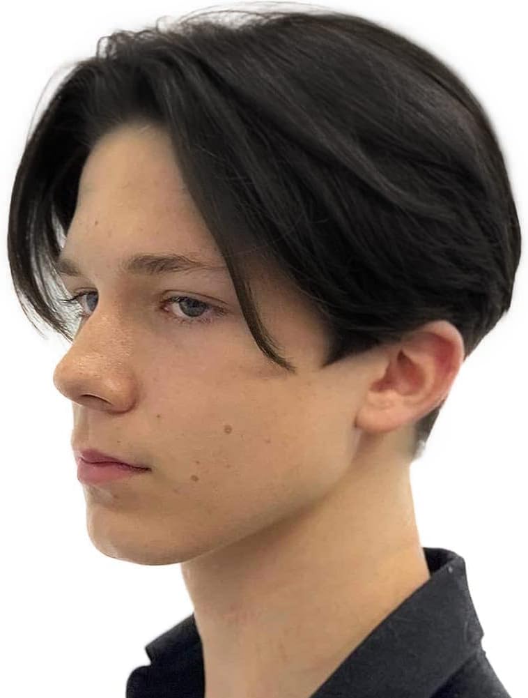 Kaneles Mens Short Black Straight Wigs Natural Middle Part Synthetic Hair Daily Cosplay Costume Fluffy Wig(Black)