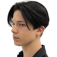 Vista 19 de Kaneles Peluca corta gris de repuesto sintético para hombre, disfraz de Halloween, cabello natural suave en capas (gris)