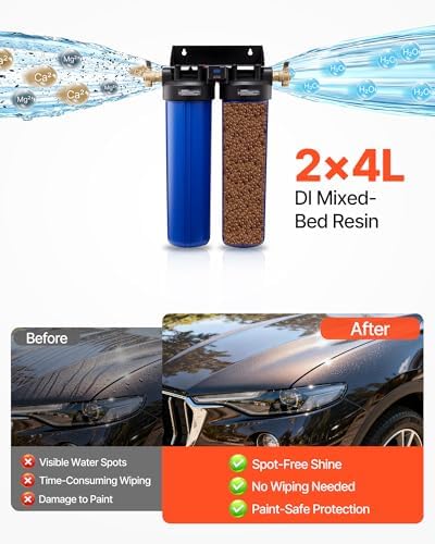 VEVOR Deionized Water System for Car Wash, Spotless Car Wash Water System with 2 x 4L DI Resin, Bypass Valve & TDS Meter, Spot-Free Deionized Water Filter for Cars RVs Motorcycles Windows - 2