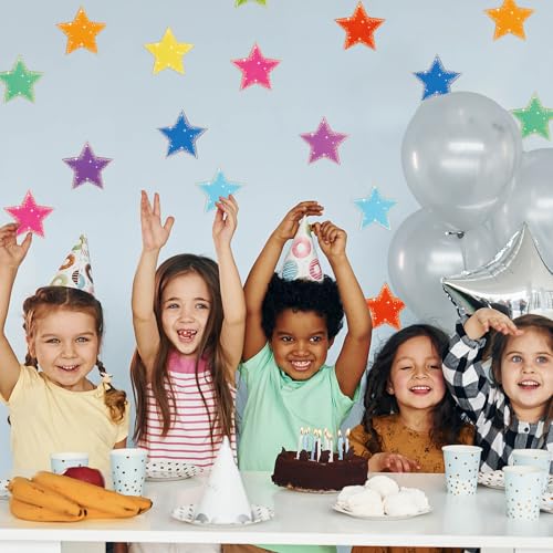 Image of Glitter Star Cutouts - 100Pcs Back to School Star Confetti Cutout Assorted Color Glitter Stars Paper Cuts for School Classroom Bulletin Board DIY Craft First Day of School Party Decoration Supplies