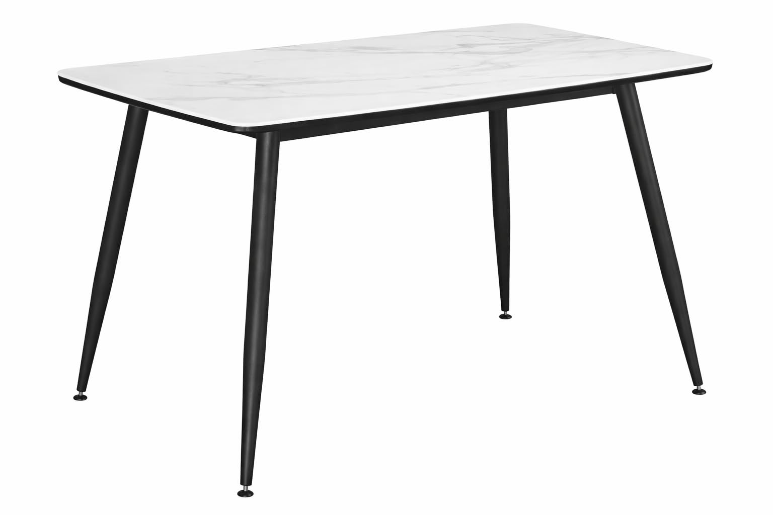 SKY-TOUCH New upgrade Modern Kitchen Dining Table,Rock Board Desktop Dining Table 140×80×75cm,Wooden Board Stably Connect to Desktop,Black Iron Table Legs - Installation Instructions Inside