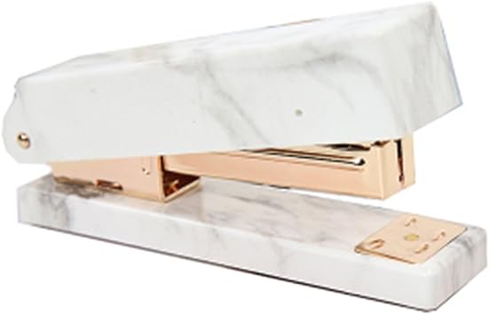 MEI YI TIAN White Marble Stapler Heavy Duty Desktop Staplers Gold Tone for Office Supplies with Non-Slip Base Marble Gold Stapler