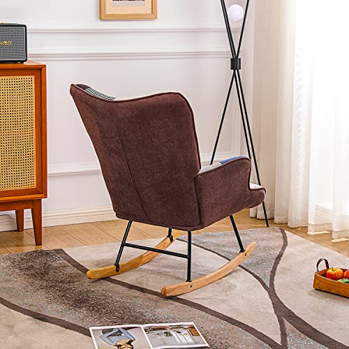 Yeolee Rocking Chair Nursery, Modern Nursing Chair With Accent Design, Comfy Padded Seat, Wooden Base - Ideal Nursery Glider Rocker For Living Room, Bedroom, And Indoor Nursery - Patchwork Blue #TOP4