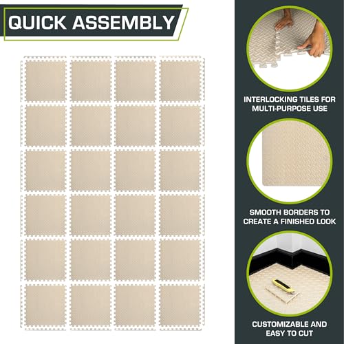 Image of ProsourceFit Exercise Puzzle Mat 1 /2-inch, EVA Interlocking Foam Floor Tiles for Home Gym, Workout Equipment, Kids Play Areas, Beige, 96 Sq Ft - 24 Tiles