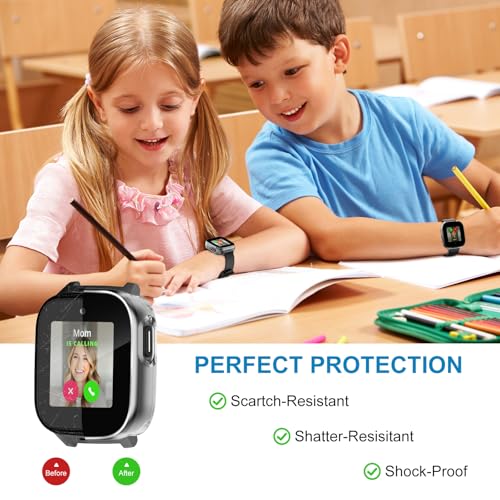 2 Pack Compatible with Cosmo Jr Track 5 Screen Protector, Hard PC Bumper Cover Built-in Tempered Glass Overall Protection Case for Jrtrack 5 Kids Smart Watch Accessories Kids Boys Girls(Clear+Black) by Polyjoy - Image 7