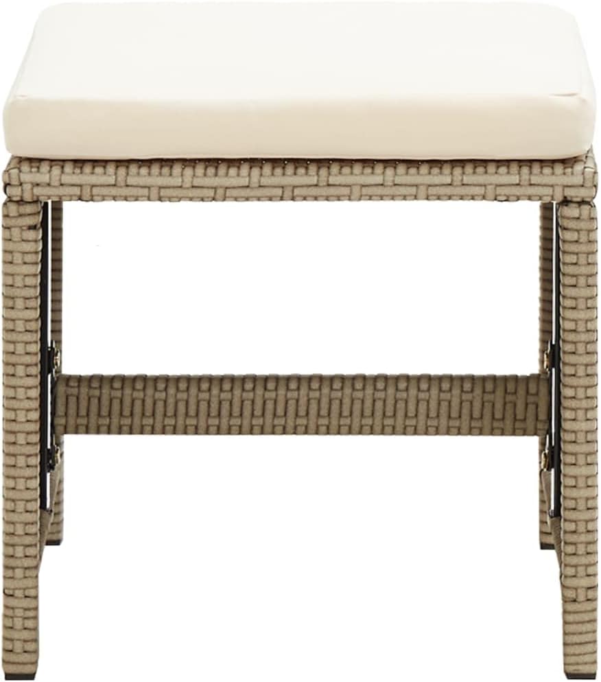 Patio Stools 2 pcs with Cushions,Outdoor Dining Stools,Balcony Furniture,Garden Stools,Comfortable Farmhouse Stools,Fits Tearoom,Bars and Cafes,Dining Room,Garden, Porch, Poly Rattan Beige