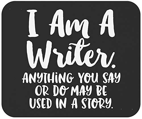 FunnyLazy black writer mouse pad on a minimalist desk — showing the plain black surface with small author lettering