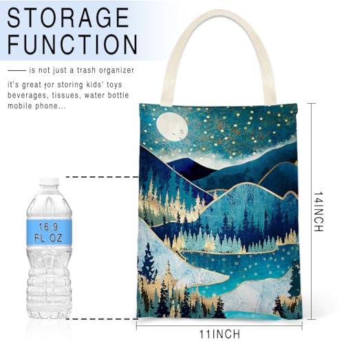Image of Car Trash Bag Hanging No Snap Small Garbage Bag for Car Back Seat Cute Printed One-handed Strap Trash Bags Car Accessories-Mountain Moon Lake Car Trash Bags