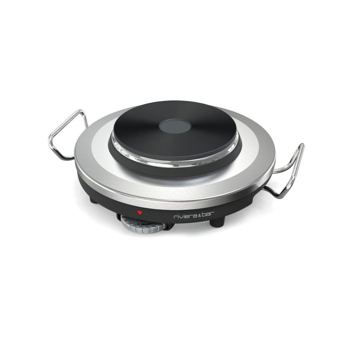 riviera&bar Fondue-Réchaud Électrique 1000W - Capacité 1,2L pour 8 Personnes - Température Réglable 6 Niveaux - Caquelon en Fonte Émaillée - INOX et Acier Chromé - Accessoires Inclus - Acier Chromé