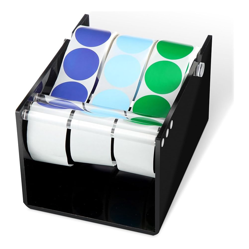 Tuidzljd Adjustable Acrylic Label Holder Sticker Dispenser for Rolls of Sticker Labels 3 Disks Black