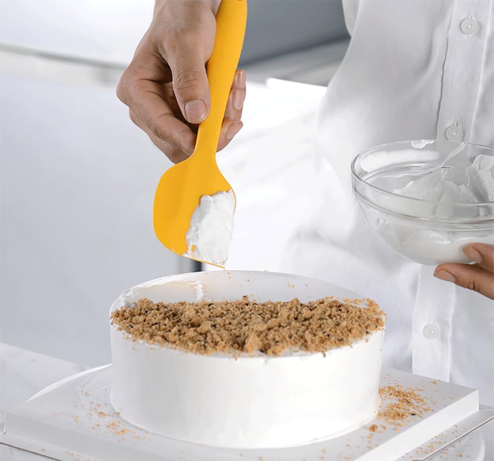 Silikonowe szpatułki zestaw 11 przyborów kuchennych z żelaznym uchwytem do pieczenia, gotowania i mieszania, szpatułki do gotowania, nieprzywierające naczynia, bezszwowe i elastyczne, nadają się do mycia w zmywarce (żółte)