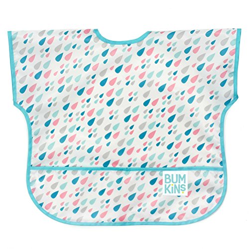 Bumkins Junior Bib / Short Sleeve Toddler Bib / Smock 1-3 Years, Waterproof, Washable, Stain and Odor Resistant – Raindrops