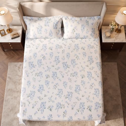 Image of Home Elegance from House of Mytrident | Linen Feel Bed Sheet for Double Bed King Size with Two Pillow Covers | Ultrasoft | Floral 274cm x 250cm | myTrident - Nest Sky Blue