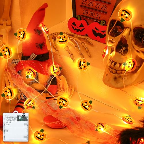 Isisyu Halloween Deko Lichterkette Innen, 3M 30 LED Orange Kürbis...