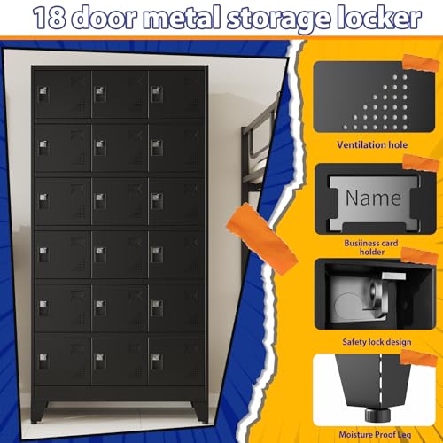 Image of PAOFIN Metal Storage Lockers for Employees with Lock,Metal Storage Locker with 18 Doors for School Garage Office Gym Bedroom,Assembly Required,18 Door Black