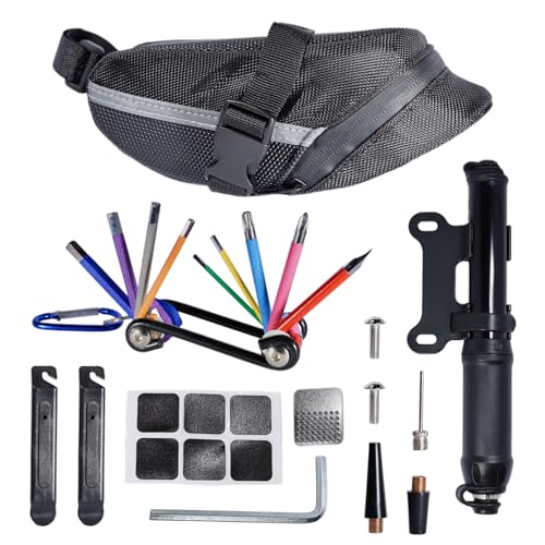 Kit de reparación de bicicletas con mini bomba de neumáticos de bicicleta, bolsa de herramientas portátil de reparación de bicicletas con multiherramienta y kit de reparación de neumáticos de