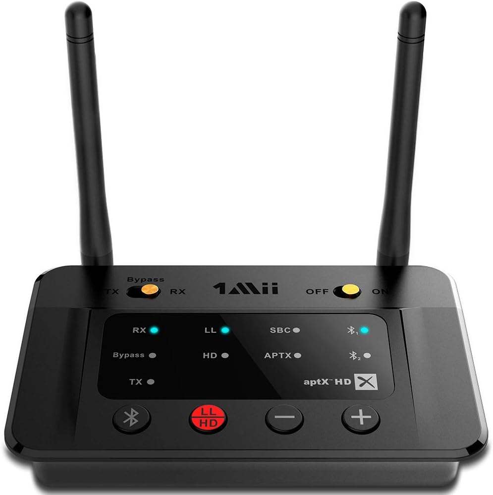 1Mii B03Pro Bluetooth 5.0 Transmitter Receiver 3-in-1 Long Range Bluetooth Audio Adapter for TV Home Stereo BT Headphones aptX HD & aptX Low Latency Audio Transceiver for Audio Input/Output Devices