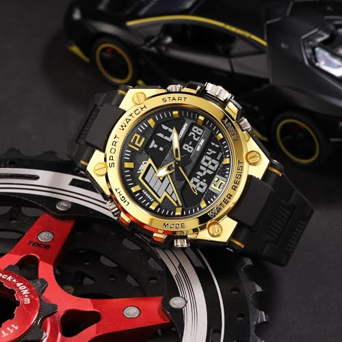 Image of V2A Stryke 45mm Analog Digital Sports Watch for Men | Hybrid Layered Dial | Alarm Stopwatch Backlight Day Date | TPU Strap | 30M Water Resistant | Gift for Mens