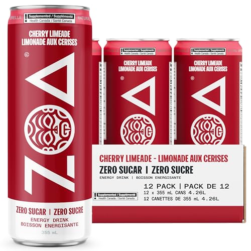 ZOA Zero Sugar Energy Drinks, Cherry Limeade – 355 ml (lot de 12)