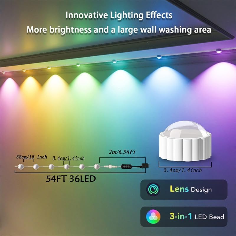 Miniatura 7 de Luces permanentes para exteriores de 54 pies, luces de Navidad inteligentes para exteriores con RGBCW 36 LED IP67, iluminación de aleros