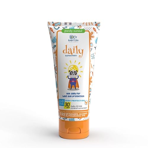 Babyton Baby & Kids Mineral Sunscreen SPF 30 Daily Protection 100 ml – Natural & Organic Sun screen lotion for Sensitive Skin – No Parabens or Sulfates (Daily)%20 non nano zinc oxide