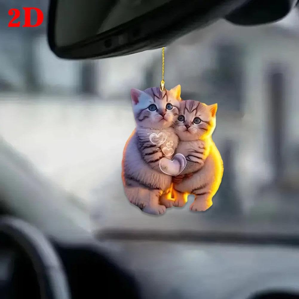 2D Flat Cat Car Mirror Charm - Acrylic Hanging Ornament For Rearview Mirror | Grey Cat Design - View #9