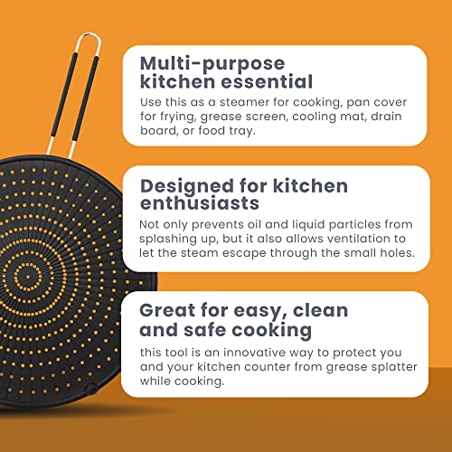 Beckon Ware Silicone Splatter Screen For Frying Pan - 13" Or 11” Grease Splatter Guard & Baking Rack, Use As Pan Strainer Or Oil Splash Guard For Frying Pan, Non-Stick & Heat Resistant, Black #TOP1