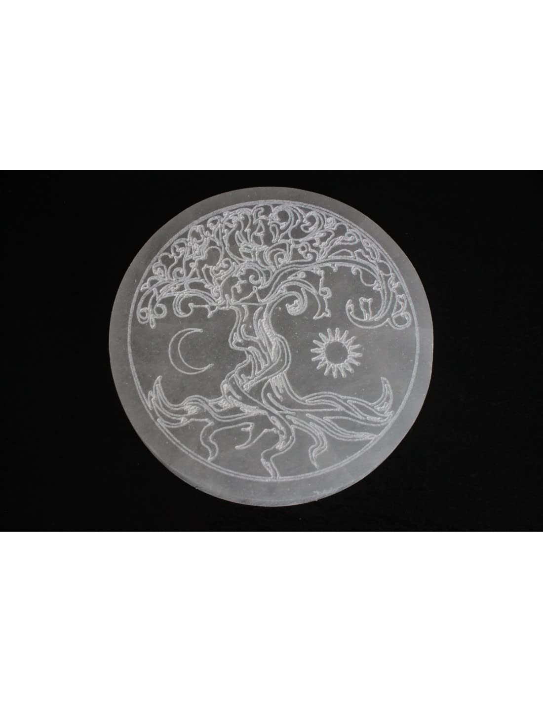 mysale24.de Selenite Charging Plate, Large Round White, Handmade, Flower of Life, 10 cm, 0.267 kg, Morocco