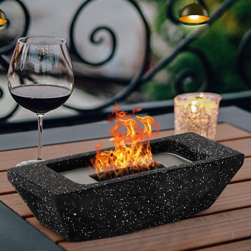 Tabletop Fire Pit 12.5" Portable Table Top Firepit Bowl Smokeless Indoor Outdoor Table Top Fireplace Garden Patio Balcony Decor Gifts for Women Mom House Warming Gifts New Home Decor Concrete-Black