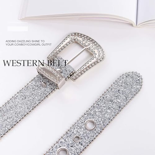 Abien Rhinestone Belt Cowgirl Belts for Women Bling Belt Silver Rhinestone Belts for Jeans Dresses2