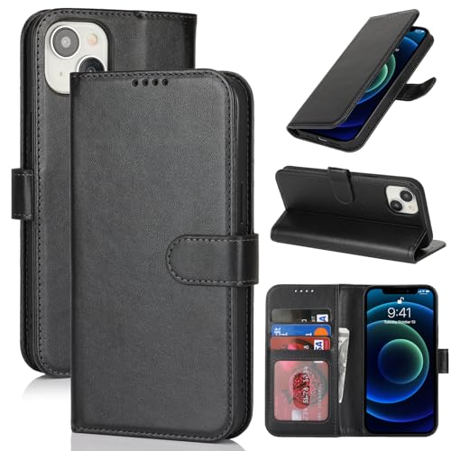 Image of for iPhone 13 Mini Case Wallet with Card Holder,for iPhone 13 Mini Wallet Case for Women Men,Leather Shockproof Magnetic Buckle Stand Flip Phone Case-Black