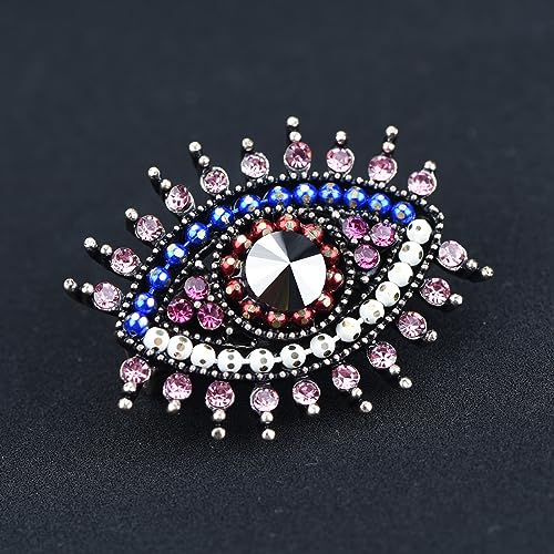 Image of Retro Evil Eye Brooch Fashion Unique Crystal Pearl Abstract Eyes Brooches Pin Badge for Women Bridal Jewelry Gift