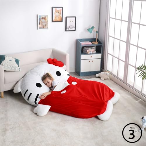 Image of Sanrio Hello Kitty Oversized Floor Lounger for Kids,Soft Plush Chair with Pillow and Cushion,Comfortable Portable Nap /Play Mat