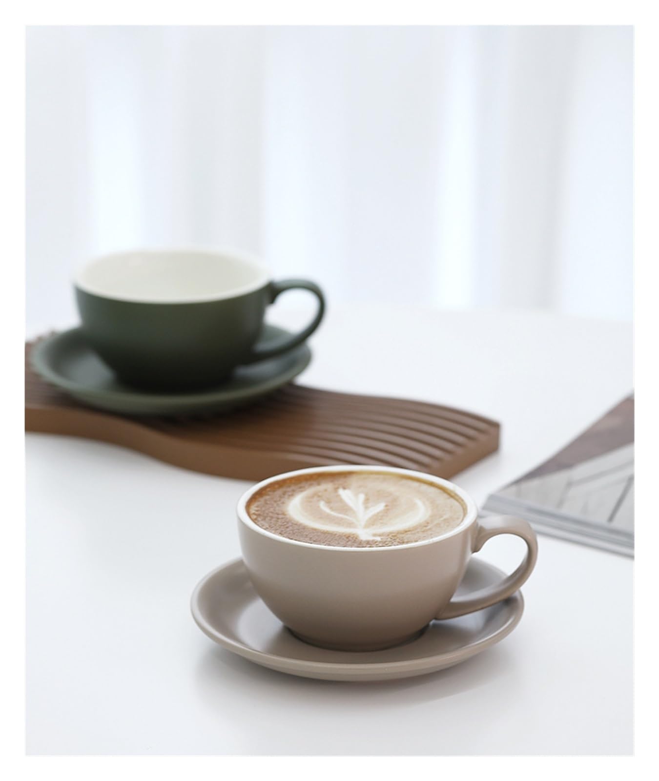 Tazze e Piatti da caffè Tazza da caffè in Ceramica Verde Scuro Set da caffè con Superficie Satinata con piattino(BZT15 Ink Green)