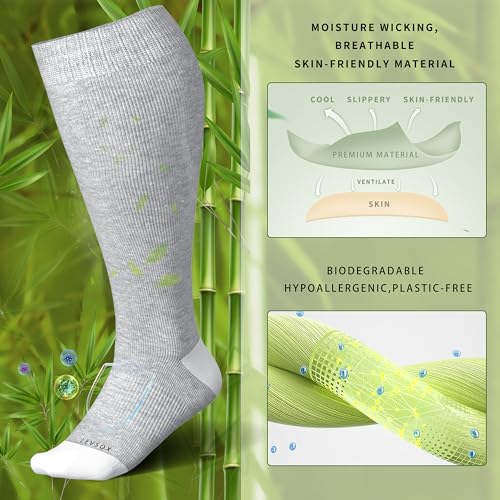 LEVSOX Wide Calf Compression Socks for Women&Men Plus Size 15-20mmHg Knee High Large Support Stockings for Circulation2