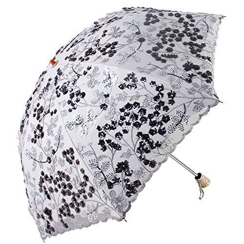 Honeystore Vintage Lace Uv Sun Parasol Folding 3D Flower Embroidery Umbrella Bm2002 Grey #TOP2