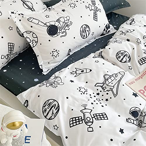 Koudi Outer Space Duvet Cover Set Twin Galaxy And Rocket Astronaut Printed Bedding Set Kids Boys Reversible Astronaut Comforter Cover With Zipper Ties #TOP3