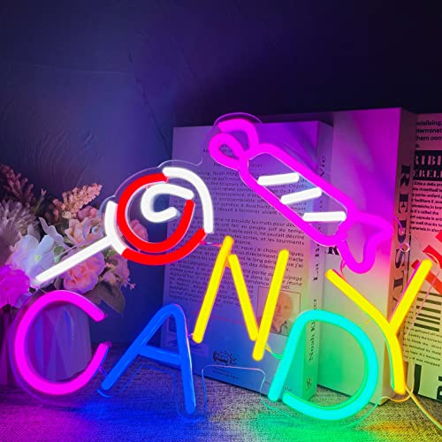 Candy Neon Sign for Candy Shop Wall Decor Business LED Sign Lollipop Neon Sign Halloween Home Wall Hanging Decor Party Decoration Gift for Teen Girl Boy (1.Candy)