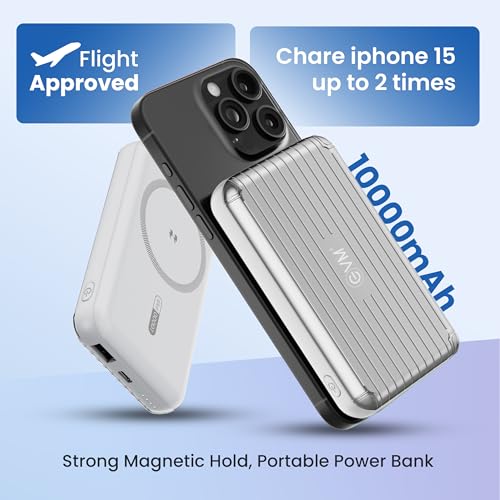Image of EVM EnMag 17 10000mAh Magnetic Wireless Power Bank, 22.5W Fast Charging, 15W Wireless Charging, Type-C & USB Output, Slim & Lightweight Portable Charger, Compatible with Android & iOS (EVM P0502-S)