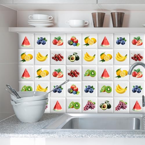 Baldosas Adhesivas Fruta Tropical Amarilla Suelo Vinilo Autoadhesivo Vinilo Impermeables Panel Revestimiento Ducha para Baño Cocina Gabinete Muebles Decoración Azulejos Adhesivos 15x15cm /10 Piezas